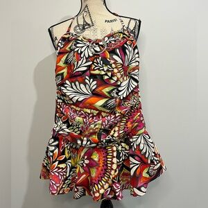 Bikini Bay Y2K Colourful Bathing Suit Dress with Silver Ring
